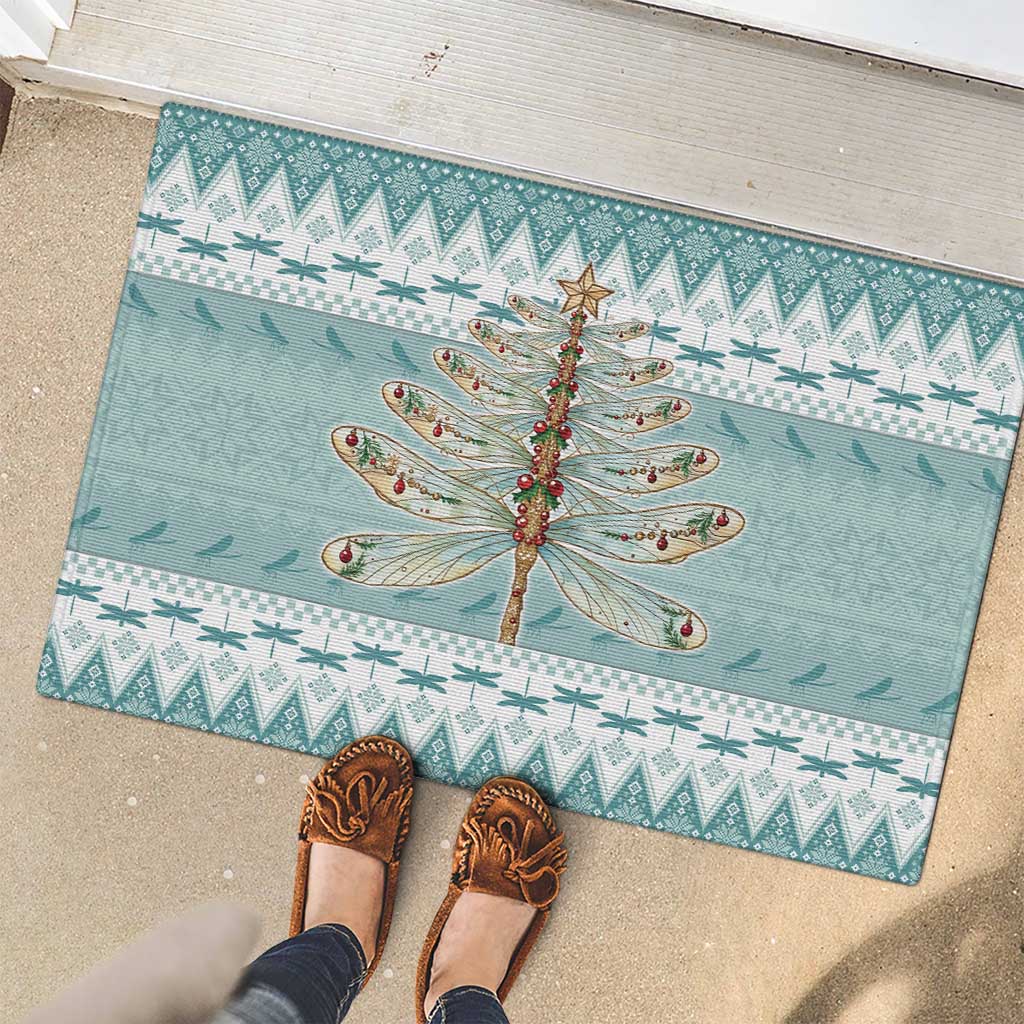 Dragonfly Christmas Rubber Doormat Frosty Minty Xmas Tree - Wonder Print Shop
