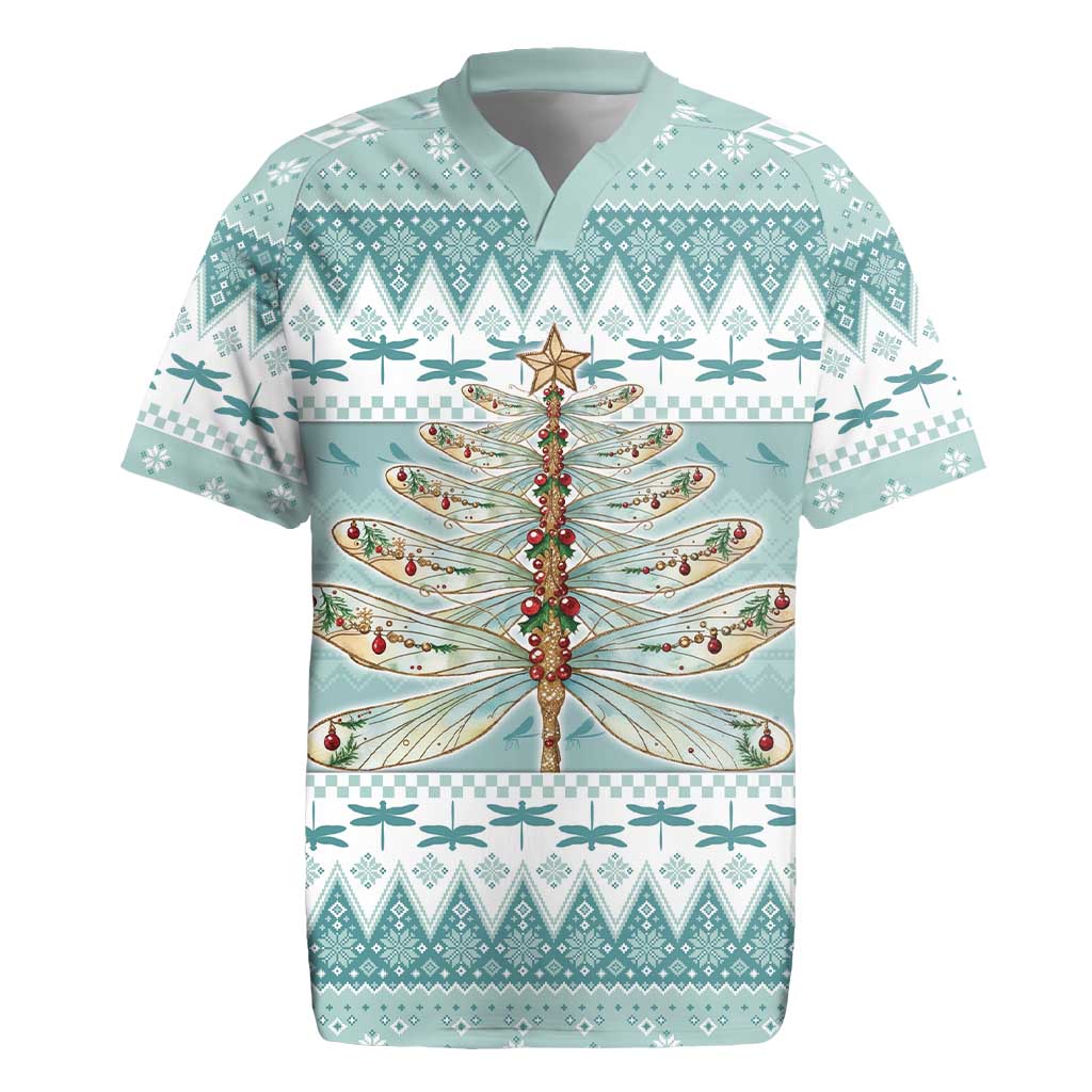 Dragonfly Christmas Rugby Jersey Frosty Minty Xmas Tree - Wonder Print Shop