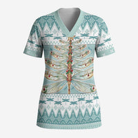 Dragonfly Christmas Scrub Top Frosty Minty Xmas Tree - Wonder Print Shop