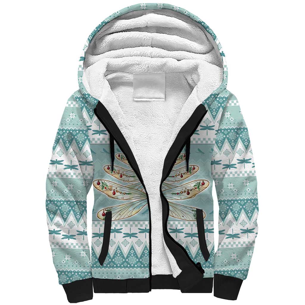 Dragonfly Christmas Sherpa Hoodie Frosty Minty Xmas Tree - Wonder Print Shop