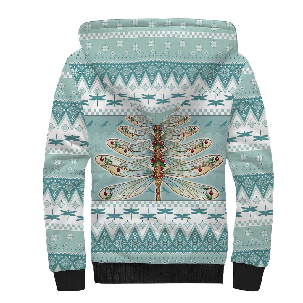 Dragonfly Christmas Sherpa Hoodie Frosty Minty Xmas Tree - Wonder Print Shop