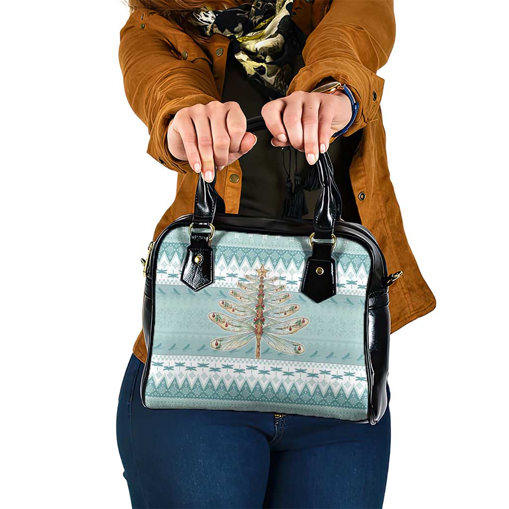 Dragonfly Christmas Shoulder Handbag Frosty Minty Xmas Tree - Wonder Print Shop