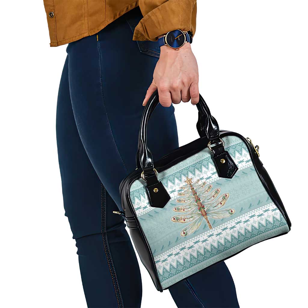 Dragonfly Christmas Shoulder Handbag Frosty Minty Xmas Tree - Wonder Print Shop