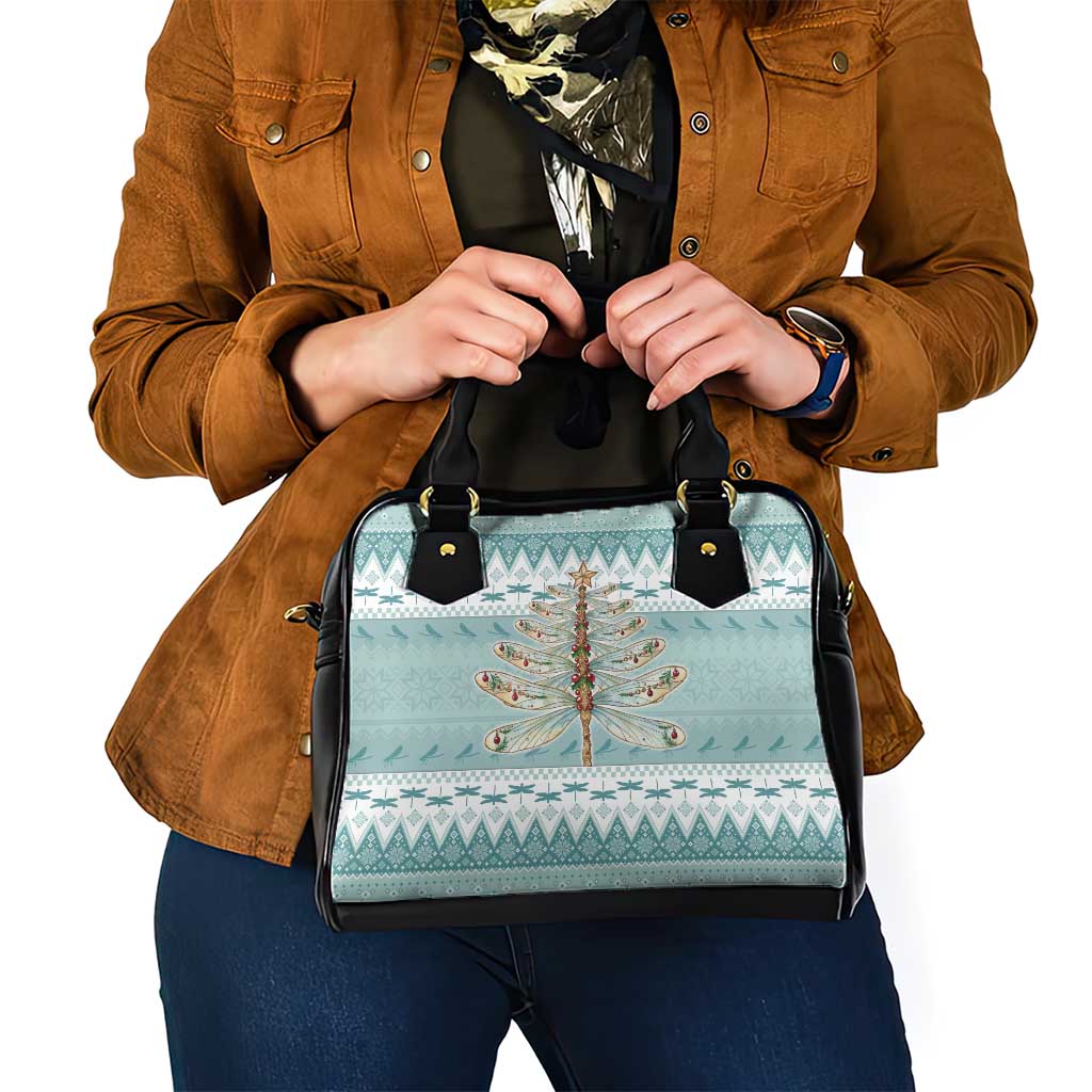 Dragonfly Christmas Shoulder Handbag Frosty Minty Xmas Tree - Wonder Print Shop