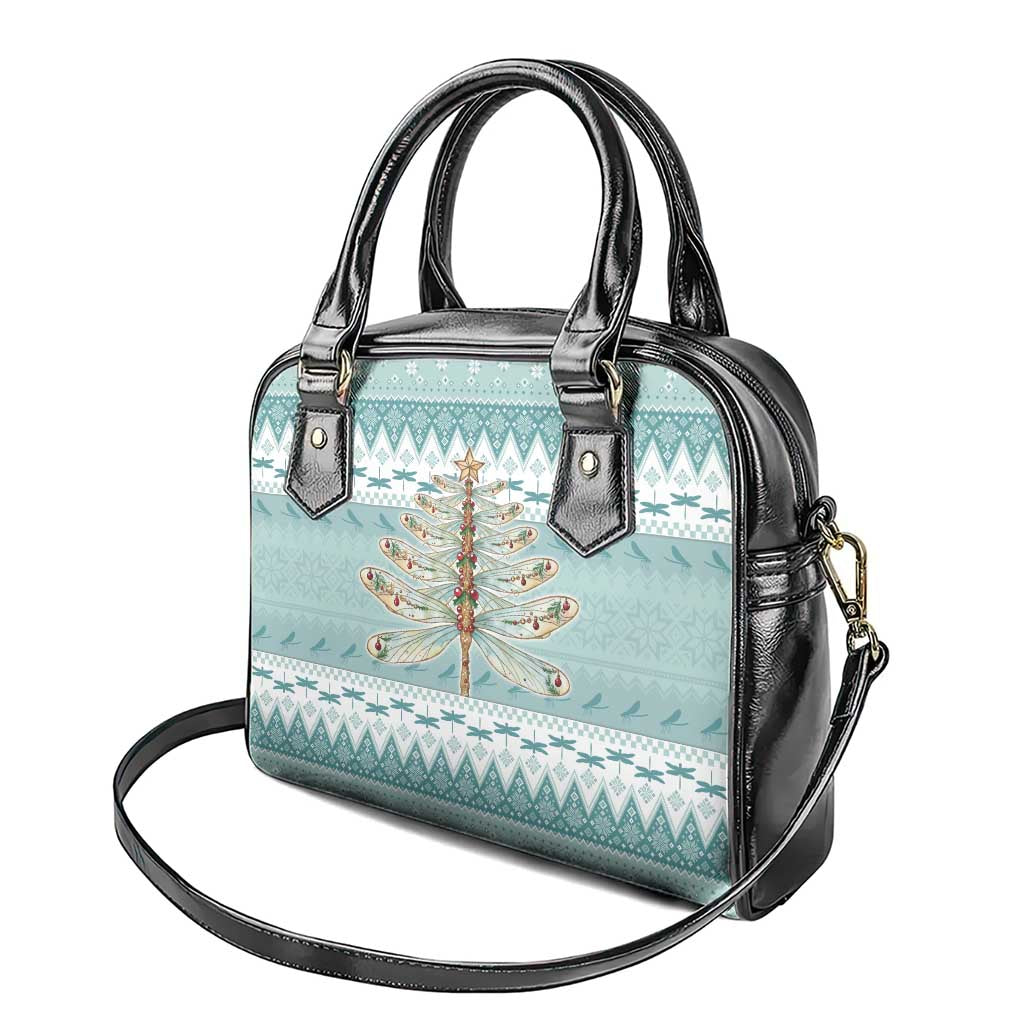 Dragonfly Christmas Shoulder Handbag Frosty Minty Xmas Tree - Wonder Print Shop