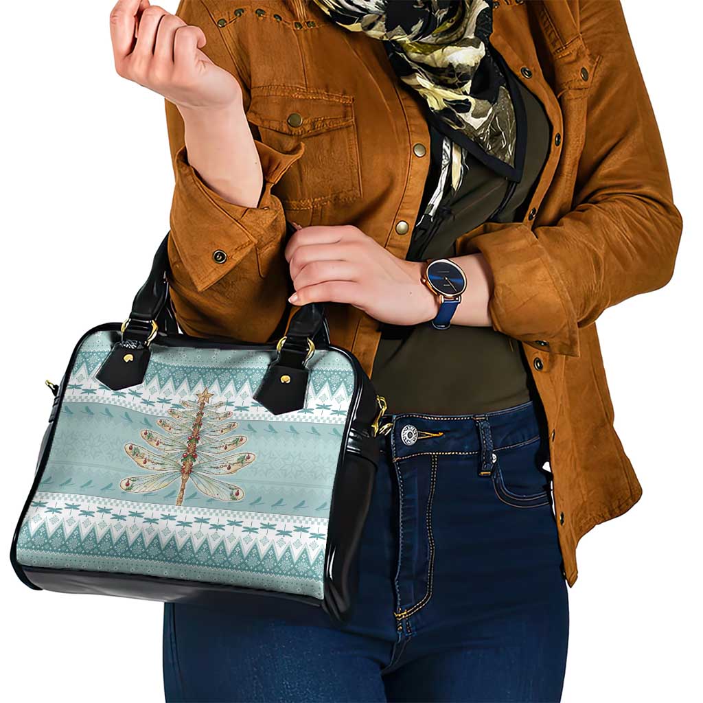 Dragonfly Christmas Shoulder Handbag Frosty Minty Xmas Tree - Wonder Print Shop