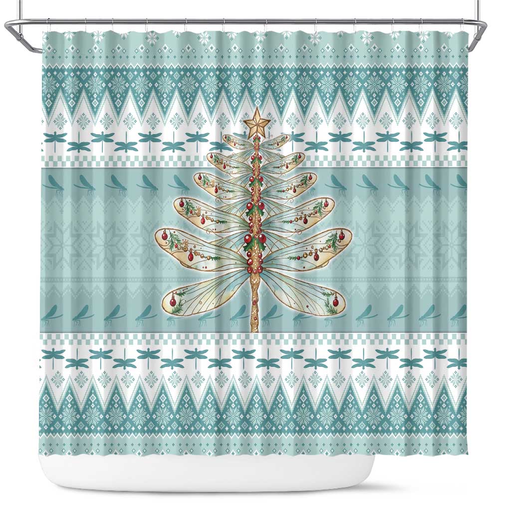 Dragonfly Christmas Shower Curtain Frosty Minty Xmas Tree - Wonder Print Shop