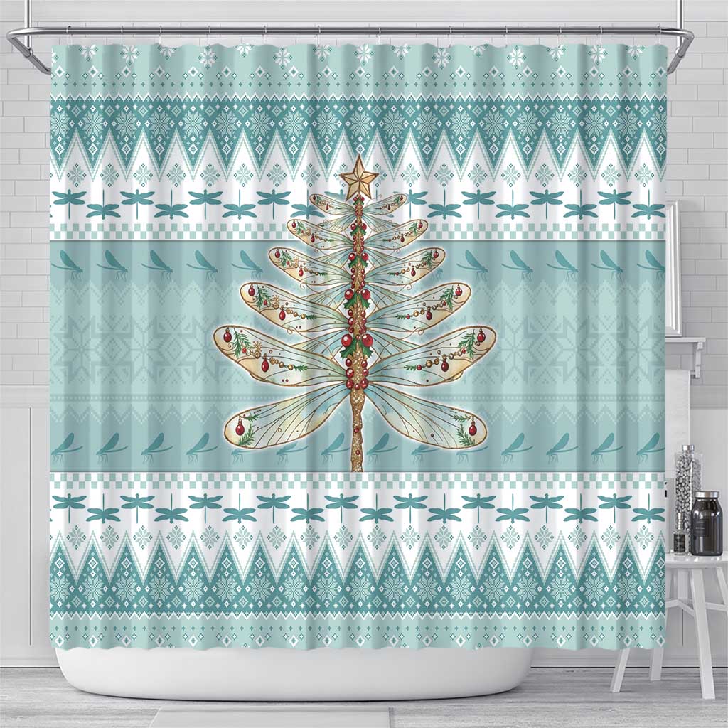 Dragonfly Christmas Shower Curtain Frosty Minty Xmas Tree - Wonder Print Shop