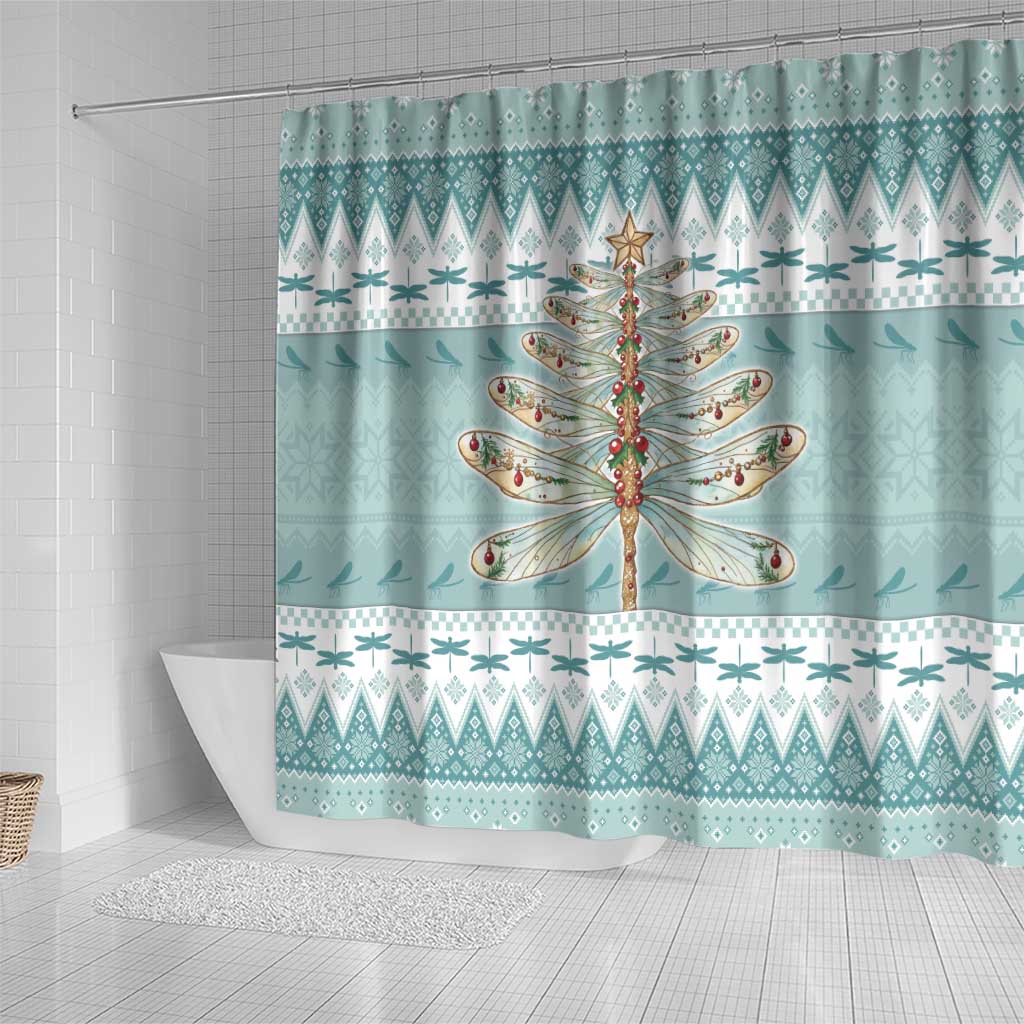 Dragonfly Christmas Shower Curtain Frosty Minty Xmas Tree - Wonder Print Shop