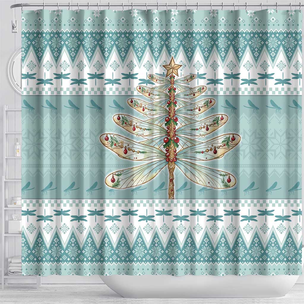 Dragonfly Christmas Shower Curtain Frosty Minty Xmas Tree - Wonder Print Shop