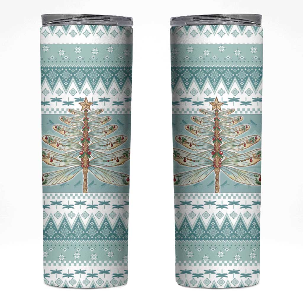 Dragonfly Christmas Skinny Tumbler Frosty Minty Xmas Tree - Wonder Print Shop