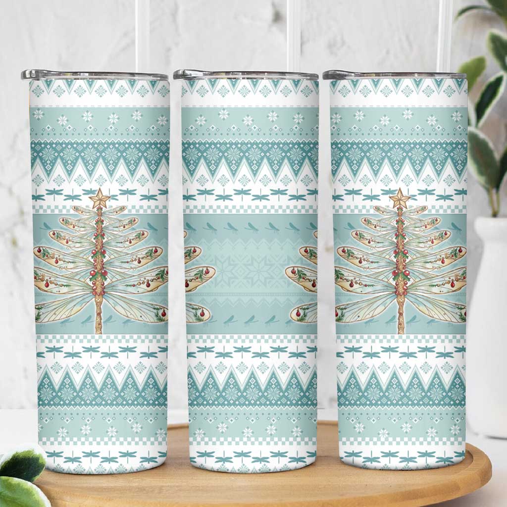 Dragonfly Christmas Skinny Tumbler Frosty Minty Xmas Tree - Wonder Print Shop