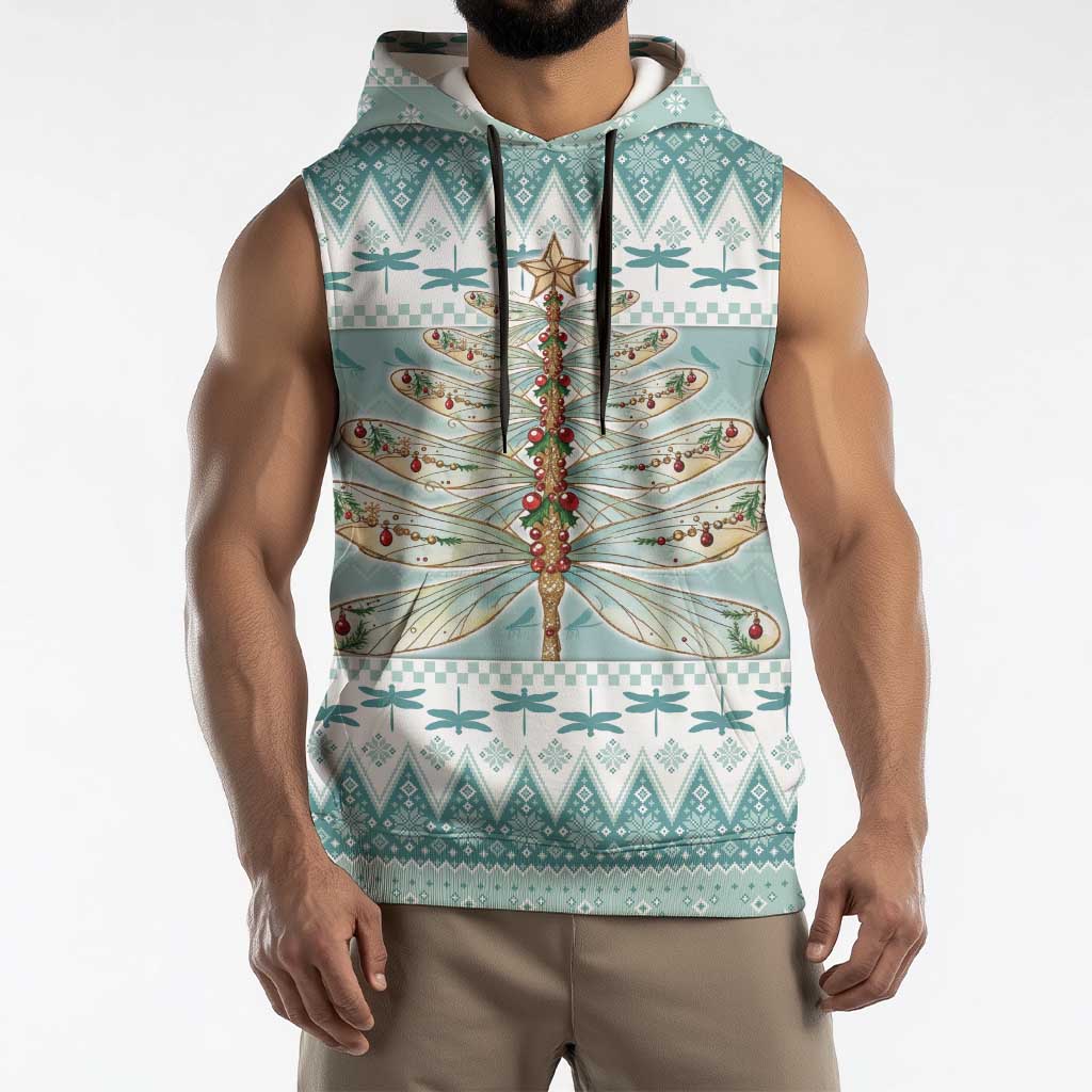 Dragonfly Christmas Sleeveless Hoodie Frosty Minty Xmas Tree - Wonder Print Shop