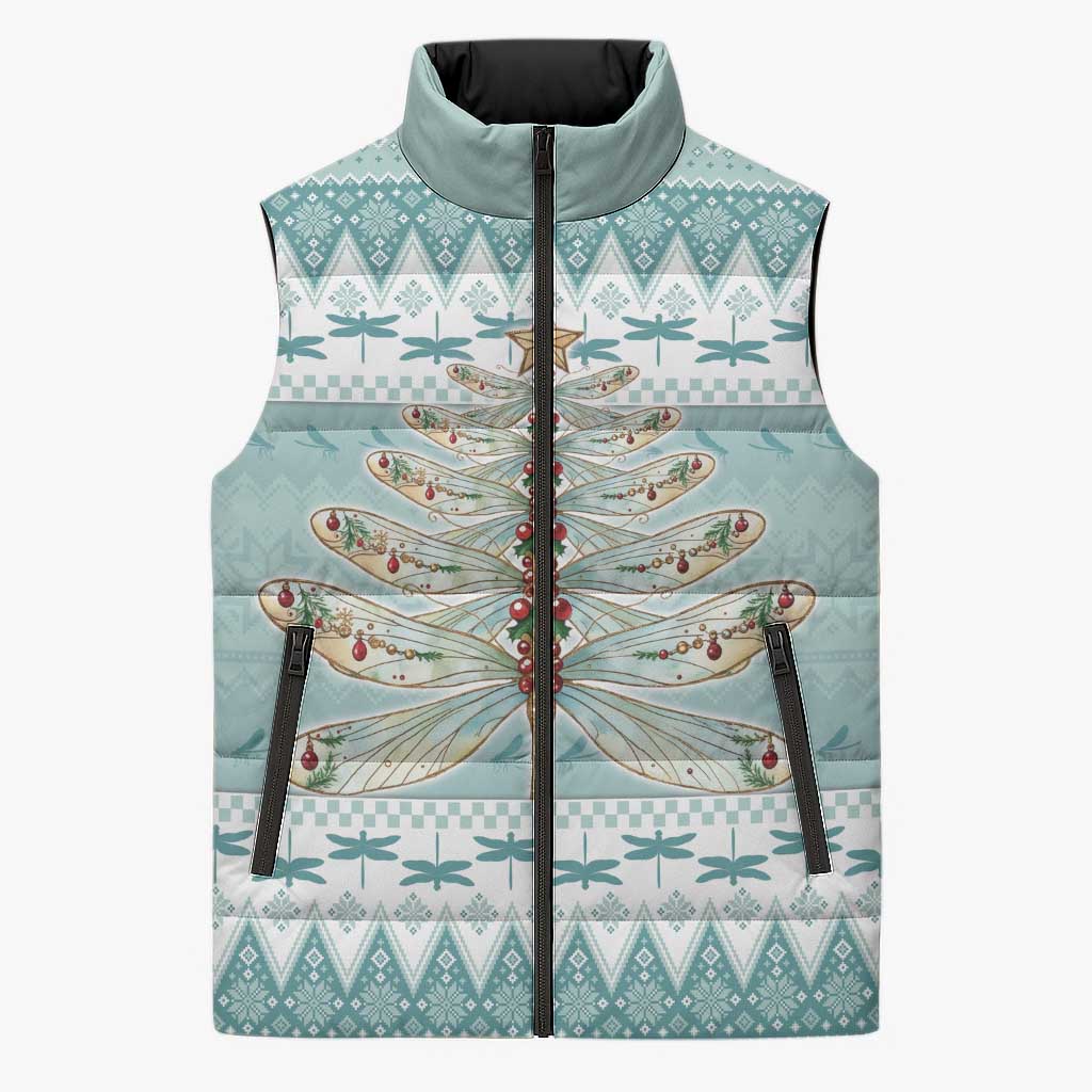 Dragonfly Christmas Sleeveless Puffer Jacket Frosty Minty Xmas Tree - Wonder Print Shop