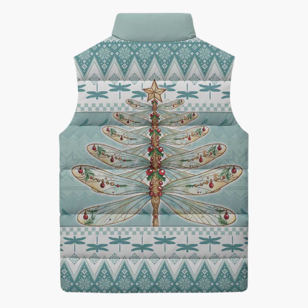 Dragonfly Christmas Sleeveless Puffer Jacket Frosty Minty Xmas Tree - Wonder Print Shop