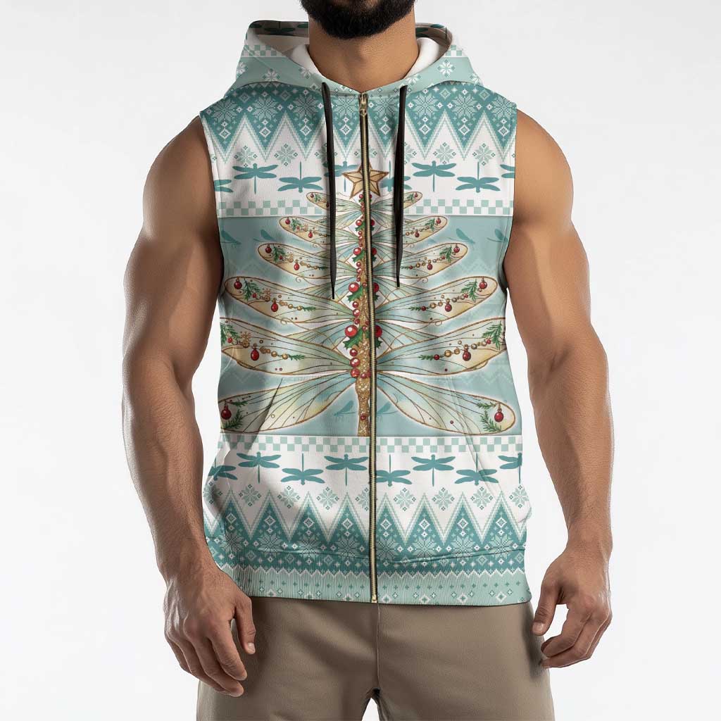 Dragonfly Christmas Sleeveless Zip Hoodie Frosty Minty Xmas Tree - Wonder Print Shop