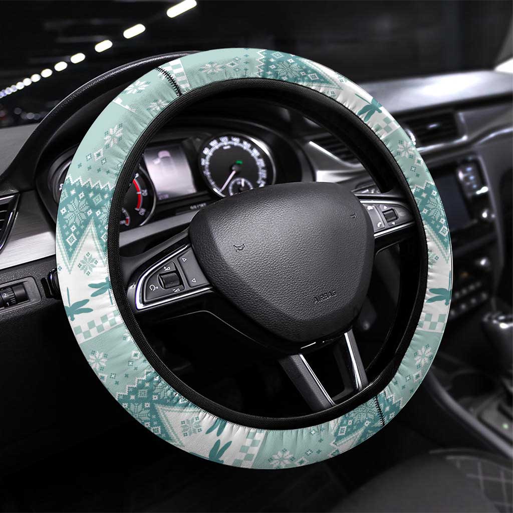 Dragonfly Christmas Steering Wheel Cover Frosty Minty Xmas Tree - Wonder Print Shop