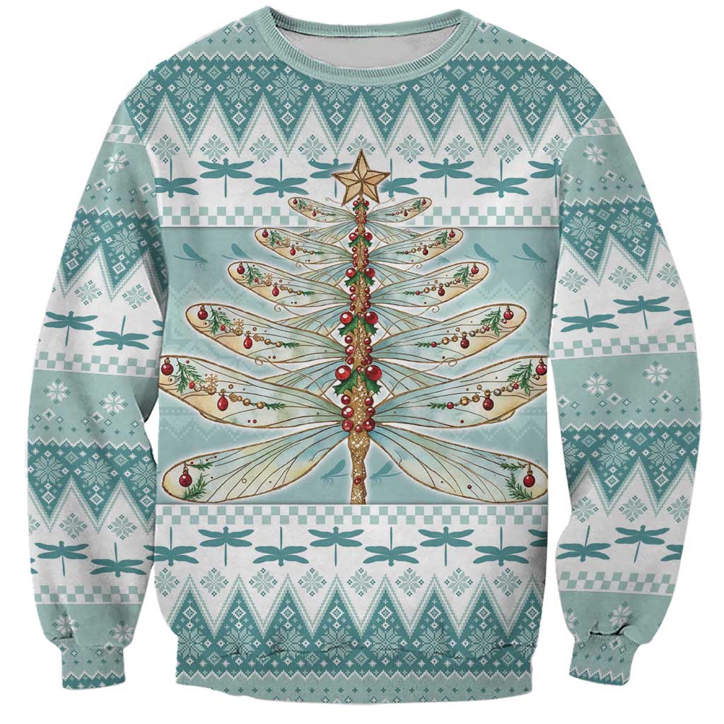 Dragonfly Christmas Sweatshirt Frosty Minty Xmas Tree - Wonder Print Shop