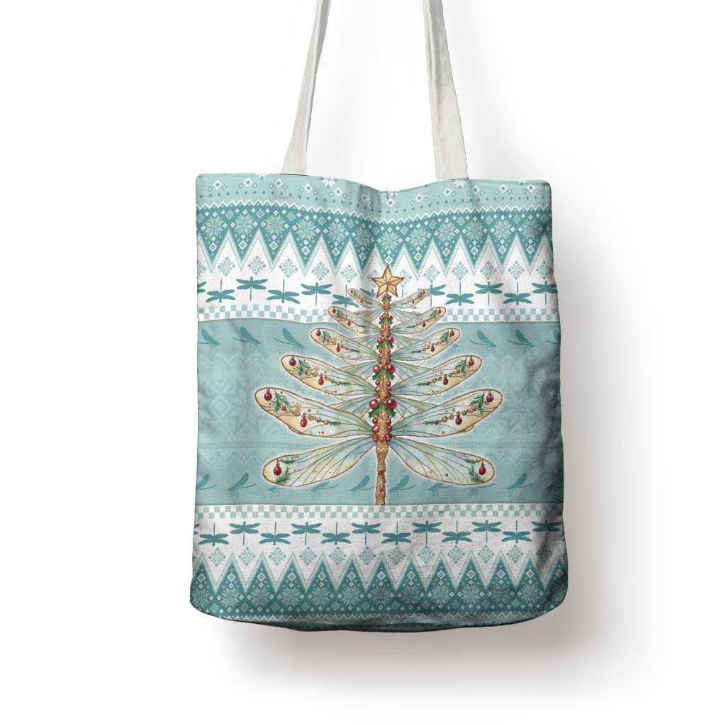 Dragonfly Christmas Tote Bag Frosty Minty Xmas Tree - Wonder Print Shop