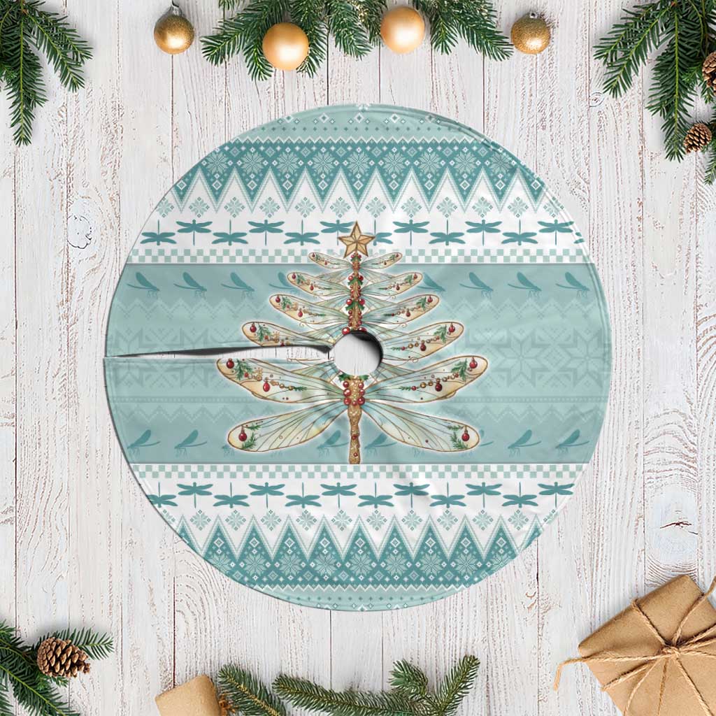 Dragonfly Christmas Tree Skirt Frosty Minty Xmas Tree - Wonder Print Shop