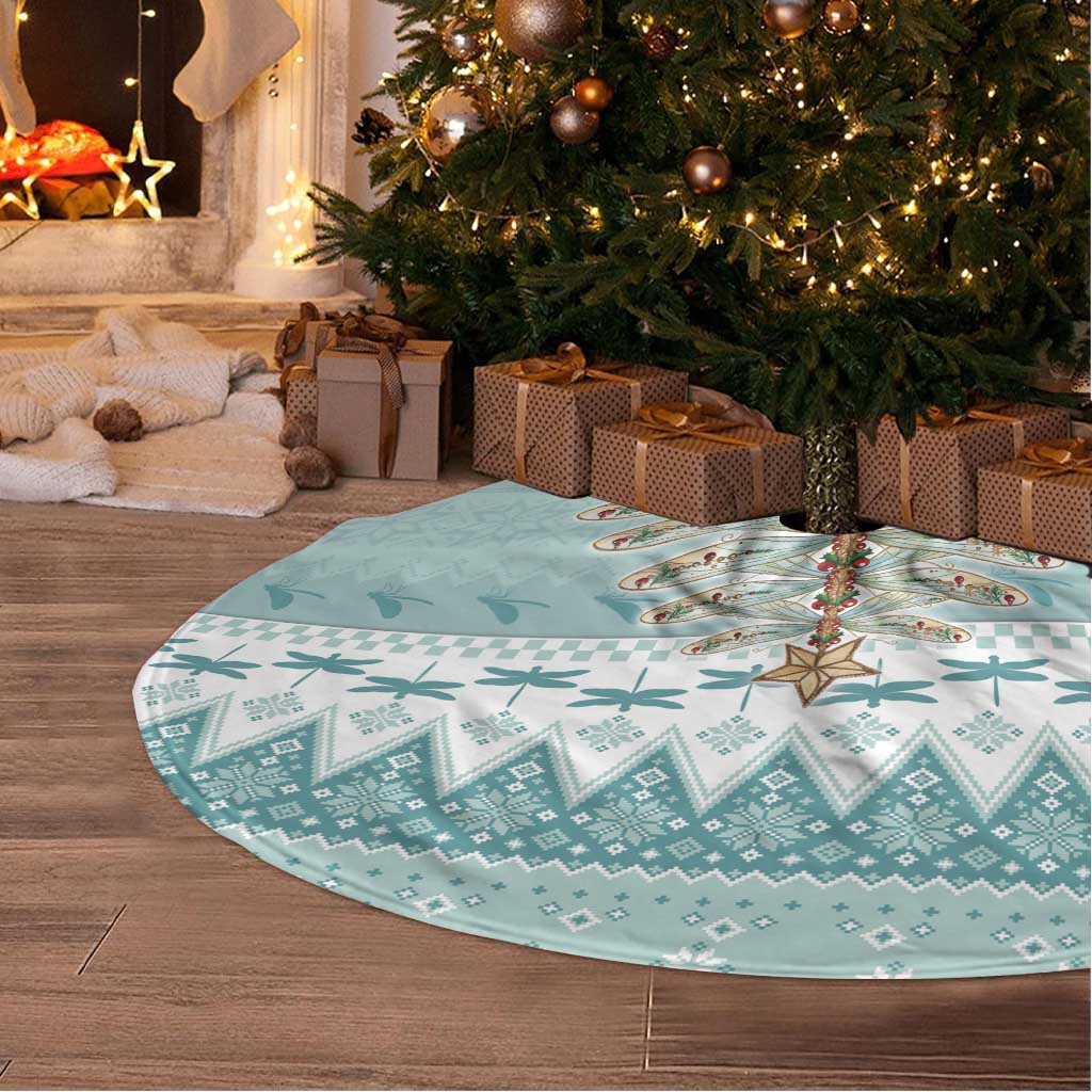 Dragonfly Christmas Tree Skirt Frosty Minty Xmas Tree - Wonder Print Shop