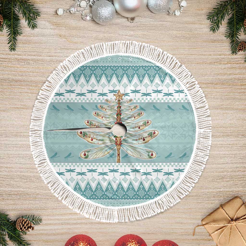 Dragonfly Christmas Tree Skirt Frosty Minty Xmas Tree - Wonder Print Shop