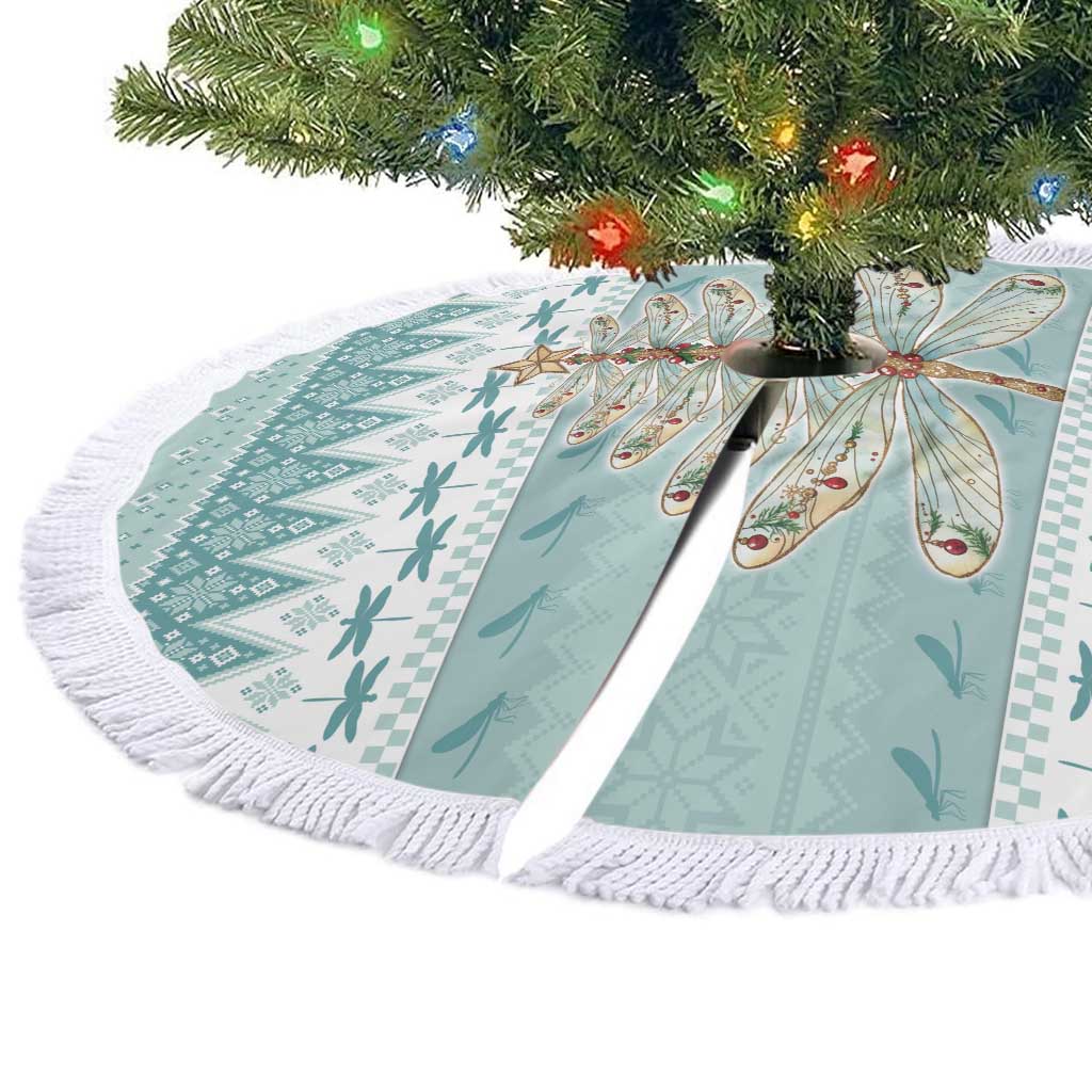 Dragonfly Christmas Tree Skirt Frosty Minty Xmas Tree - Wonder Print Shop