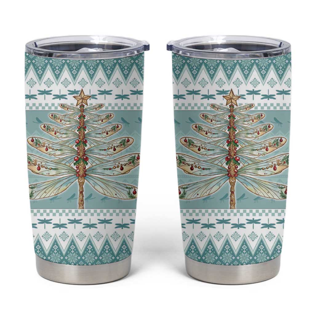 Dragonfly Christmas Tumbler Cup Frosty Minty Xmas Tree - Wonder Print Shop