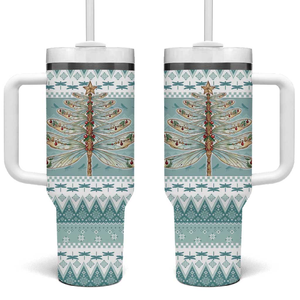Dragonfly Christmas Tumbler With Handle Frosty Minty Xmas Tree - Wonder Print Shop