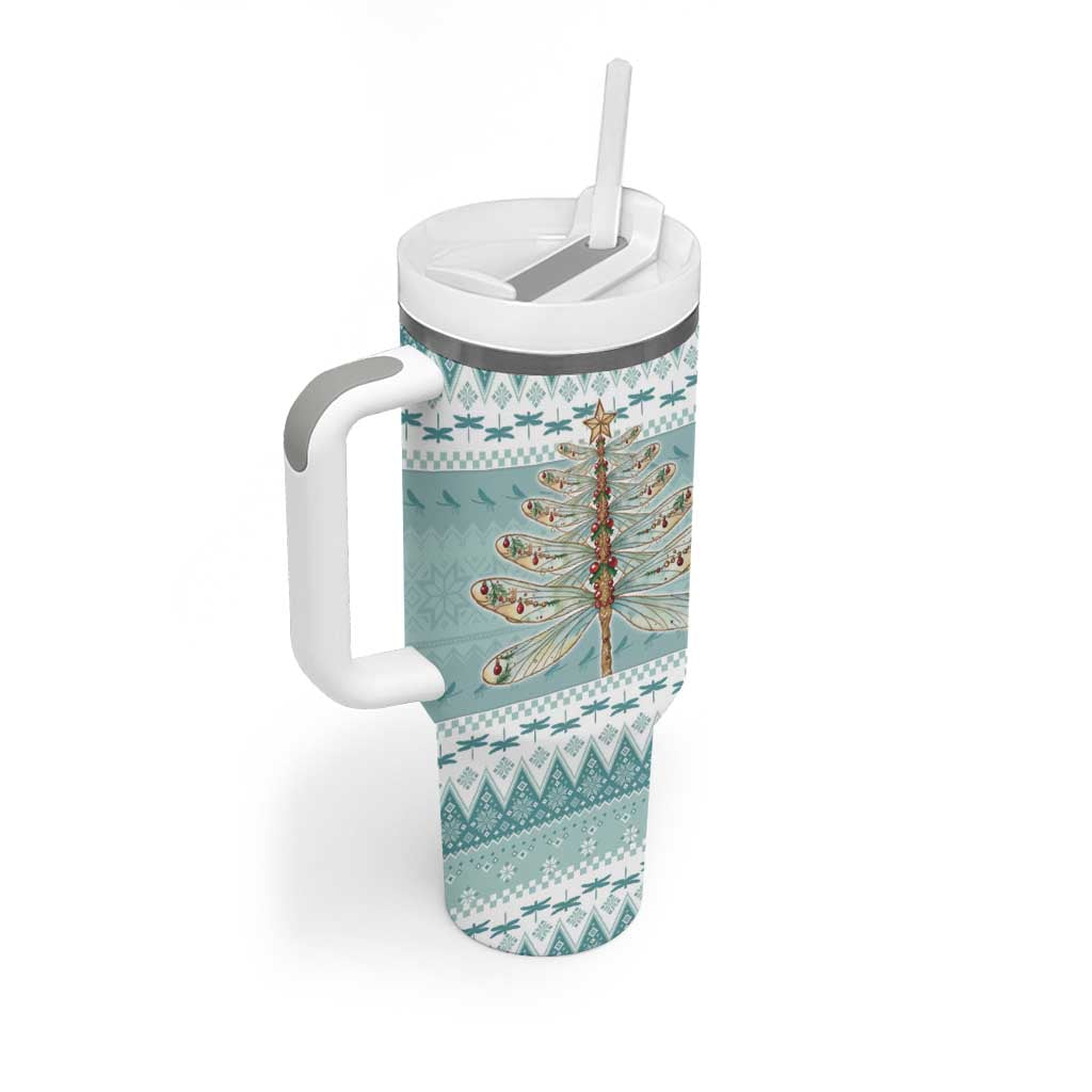 Dragonfly Christmas Tumbler With Handle Frosty Minty Xmas Tree - Wonder Print Shop
