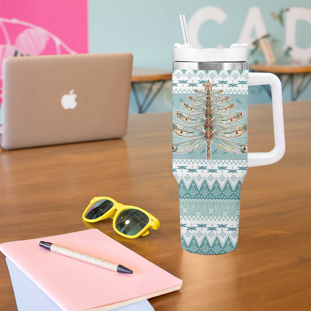 Dragonfly Christmas Tumbler With Handle Frosty Minty Xmas Tree - Wonder Print Shop