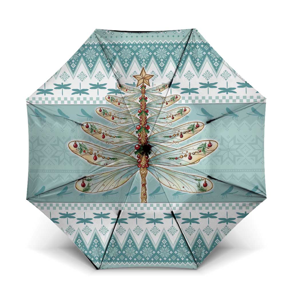 Dragonfly Christmas Umbrella Frosty Minty Xmas Tree - Wonder Print Shop