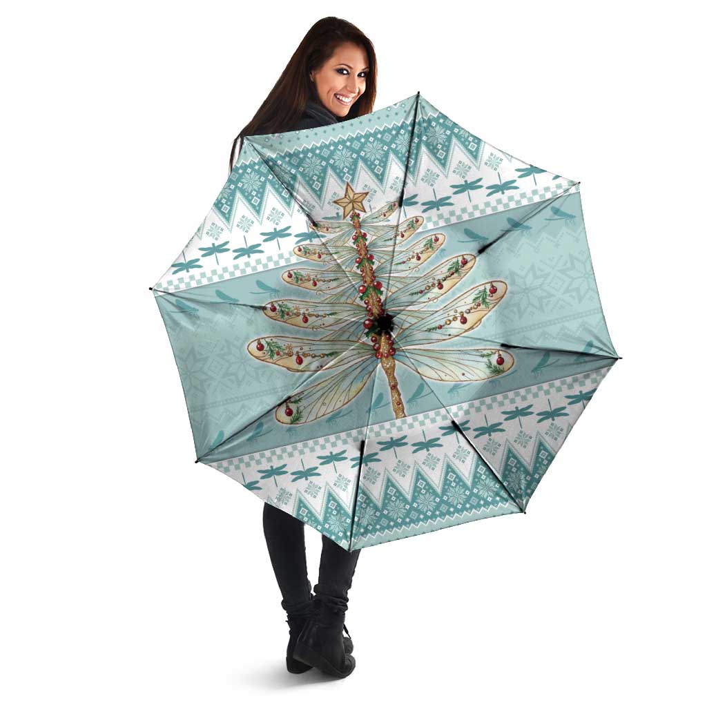 Dragonfly Christmas Umbrella Frosty Minty Xmas Tree - Wonder Print Shop