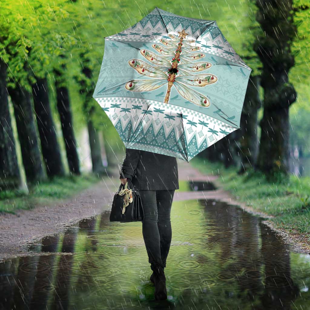 Dragonfly Christmas Umbrella Frosty Minty Xmas Tree - Wonder Print Shop