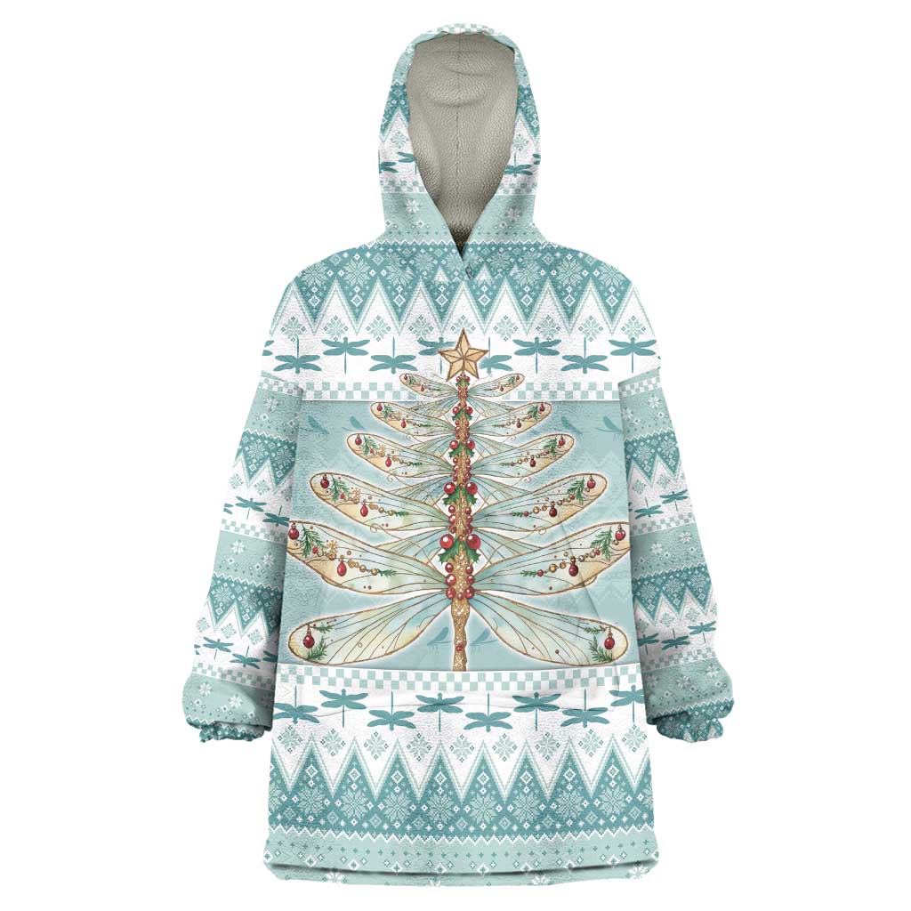 Dragonfly Christmas Wearable Blanket Hoodie Frosty Minty Xmas Tree - Wonder Print Shop
