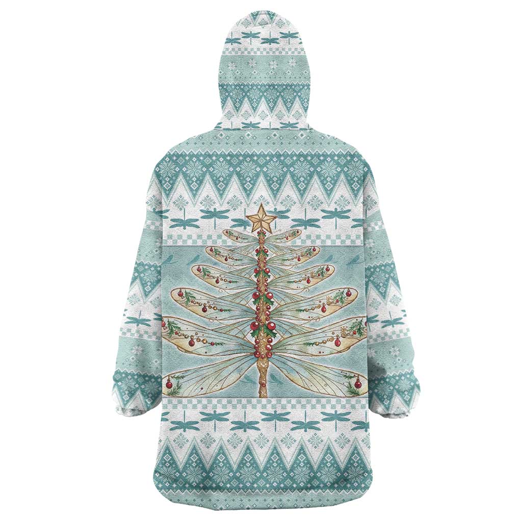 Dragonfly Christmas Wearable Blanket Hoodie Frosty Minty Xmas Tree - Wonder Print Shop