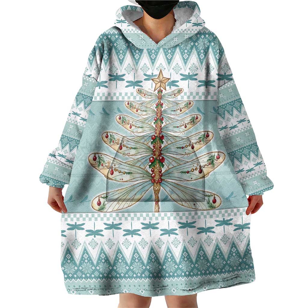 Dragonfly Christmas Wearable Blanket Hoodie Frosty Minty Xmas Tree - Wonder Print Shop
