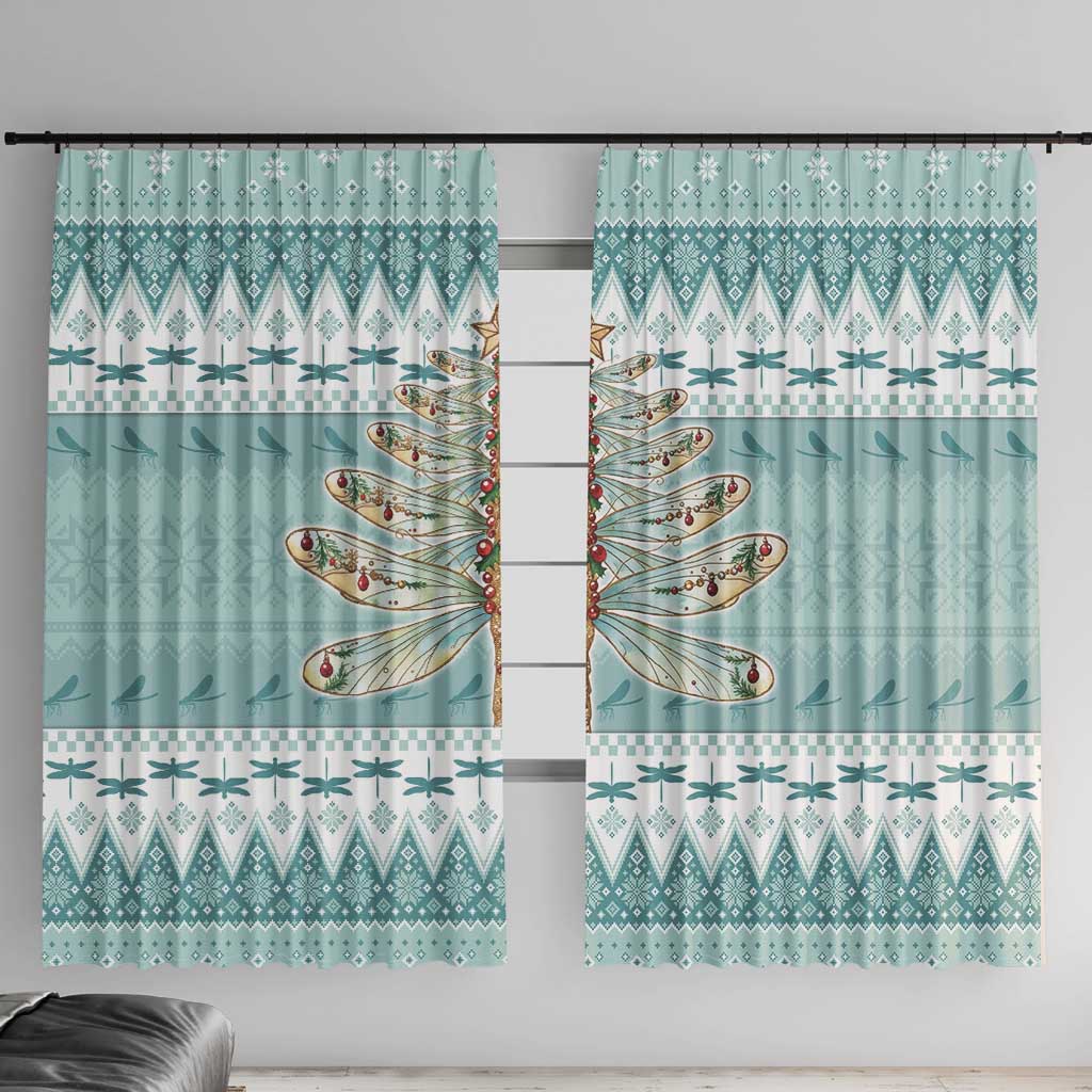 Dragonfly Christmas Window Curtain Frosty Minty Xmas Tree - Wonder Print Shop