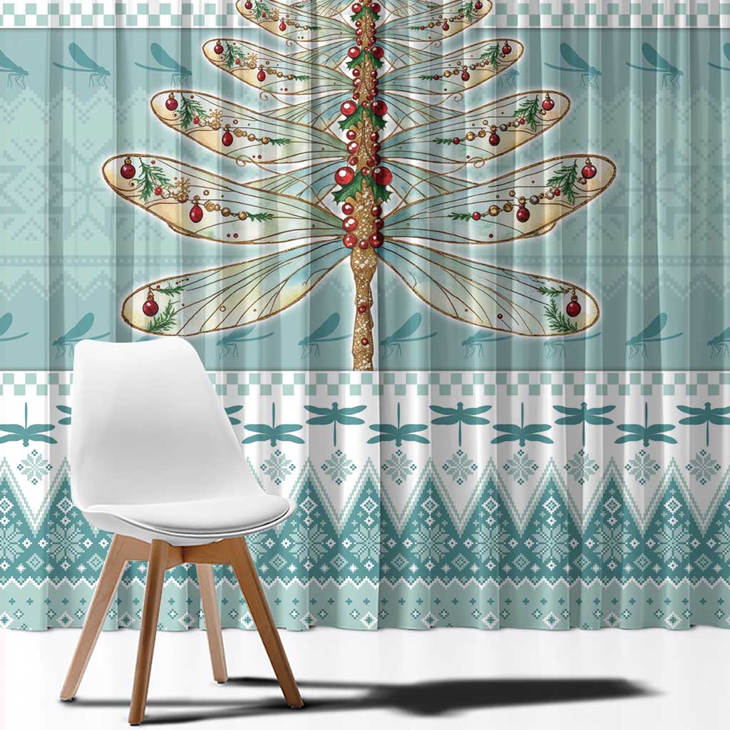 Dragonfly Christmas Window Curtain Frosty Minty Xmas Tree - Wonder Print Shop