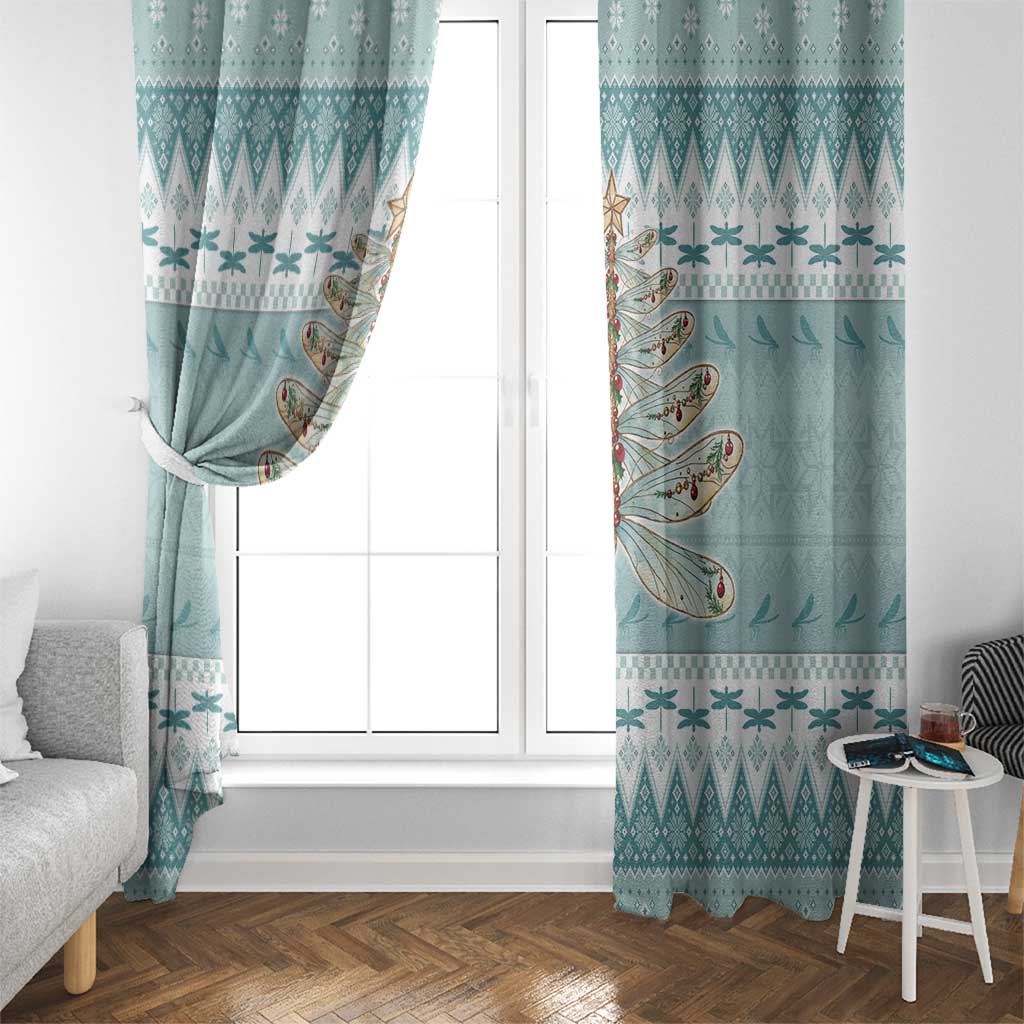 Dragonfly Christmas Window Curtain Frosty Minty Xmas Tree - Wonder Print Shop