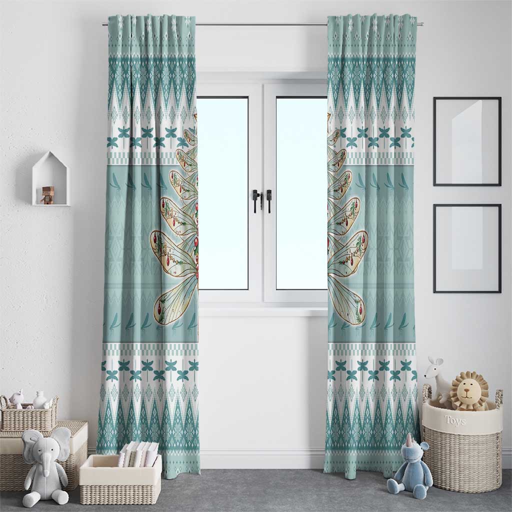 Dragonfly Christmas Window Curtain Frosty Minty Xmas Tree - Wonder Print Shop