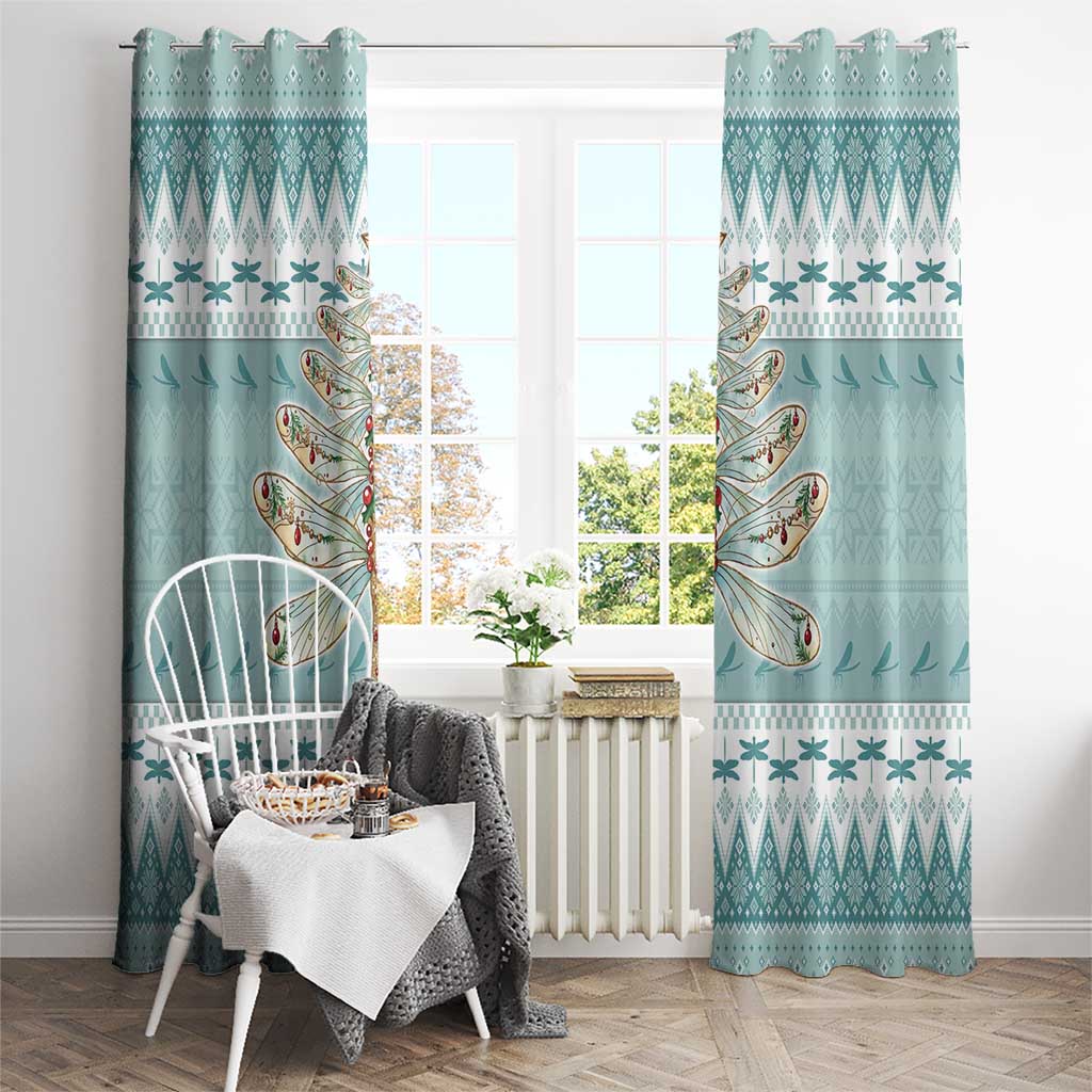 Dragonfly Christmas Window Curtain Frosty Minty Xmas Tree - Wonder Print Shop