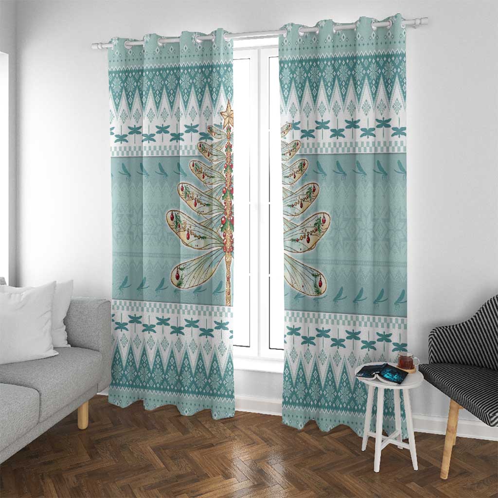 Dragonfly Christmas Window Curtain Frosty Minty Xmas Tree - Wonder Print Shop