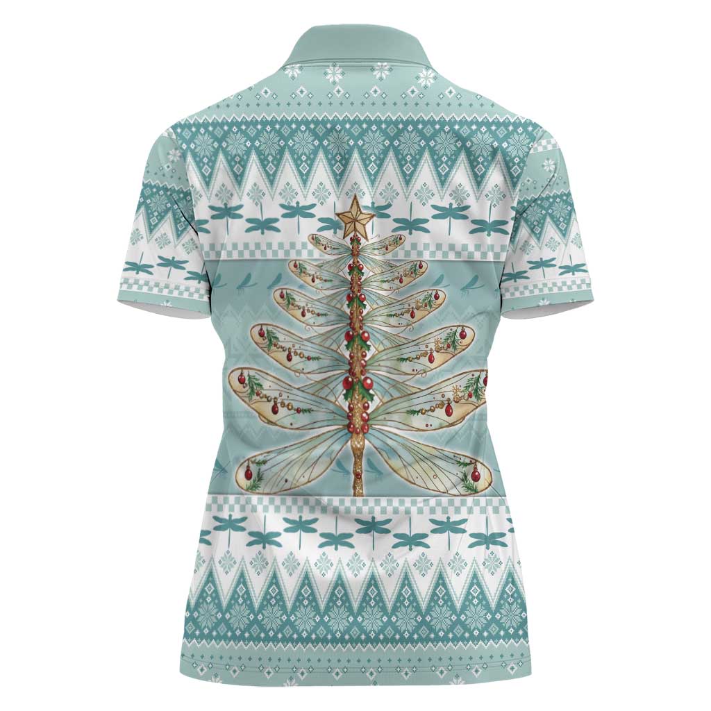 Dragonfly Christmas Women Polo Shirt Frosty Minty Xmas Tree - Wonder Print Shop