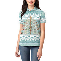 Dragonfly Christmas Women Polo Shirt Frosty Minty Xmas Tree - Wonder Print Shop