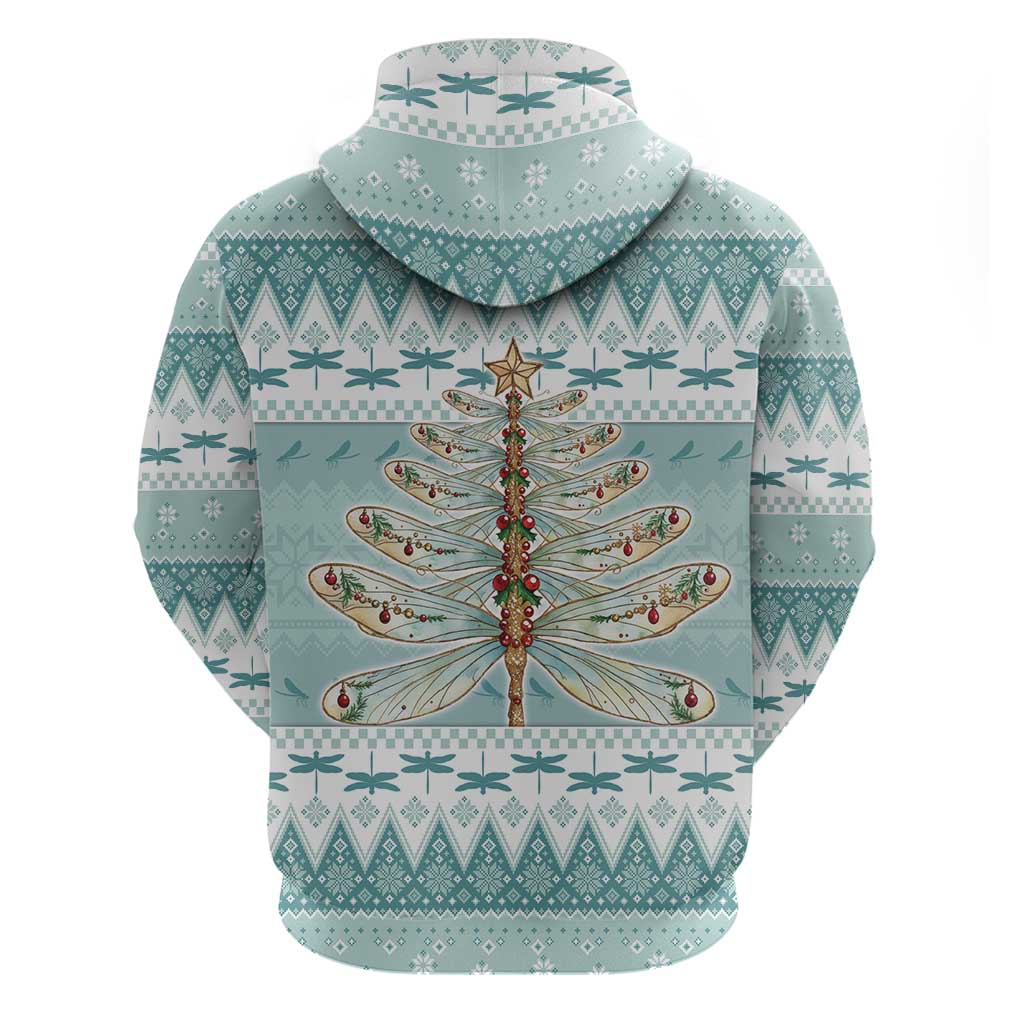 Dragonfly Christmas Zip Hoodie Frosty Minty Xmas Tree - Wonder Print Shop