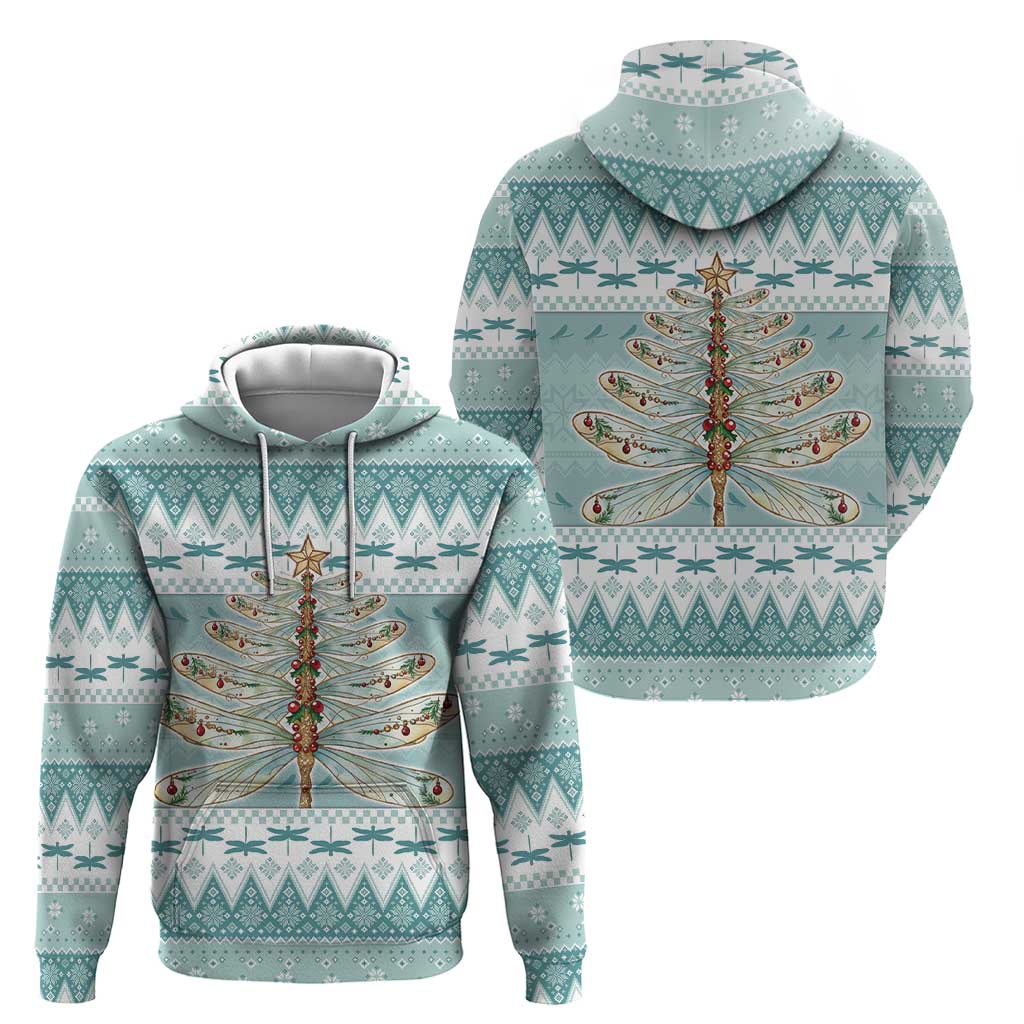 Dragonfly Christmas Zip Hoodie Frosty Minty Xmas Tree - Wonder Print Shop