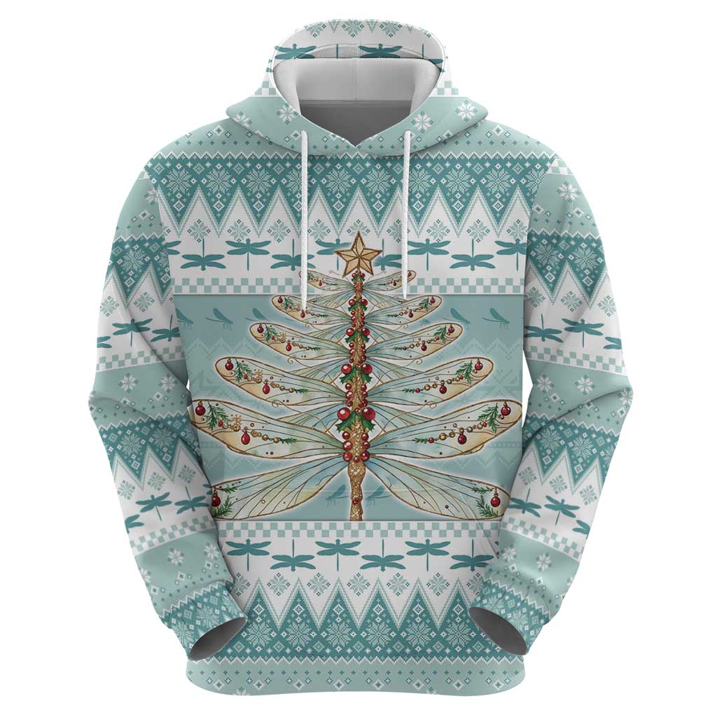Dragonfly Christmas Zip Hoodie Frosty Minty Xmas Tree - Wonder Print Shop
