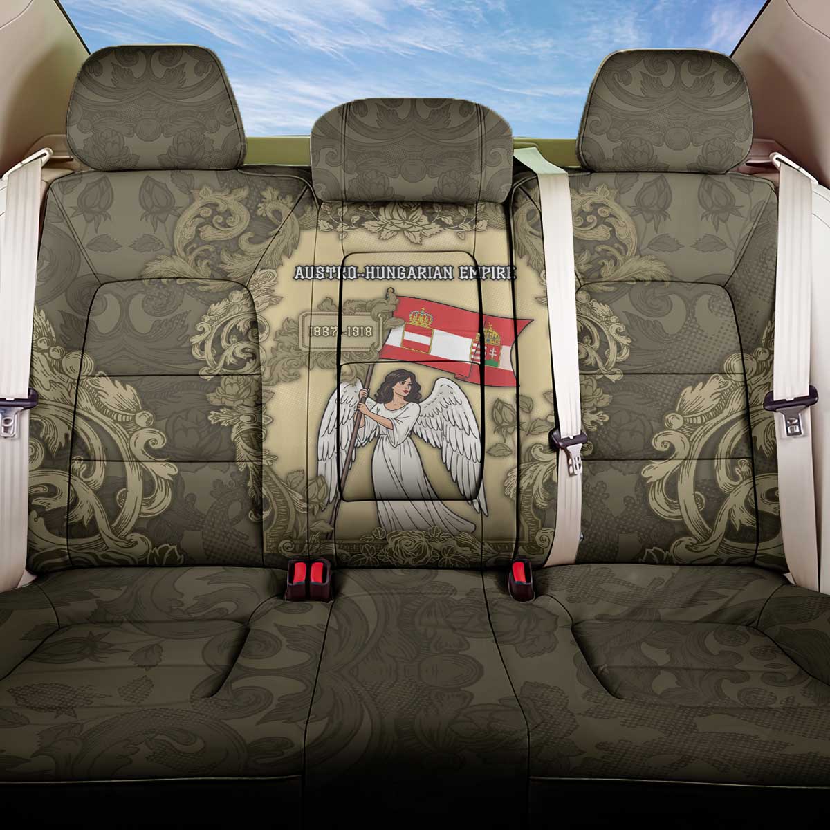 Austria-Hungary Back Car Seat Cover Angel Holding A Flag Vintage Style - Wonder Print Shop