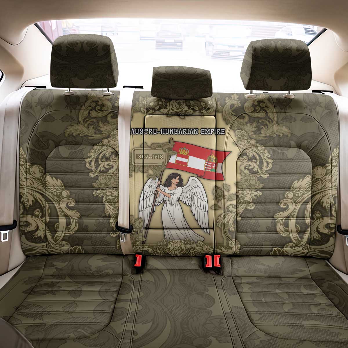 Austria-Hungary Back Car Seat Cover Angel Holding A Flag Vintage Style - Wonder Print Shop